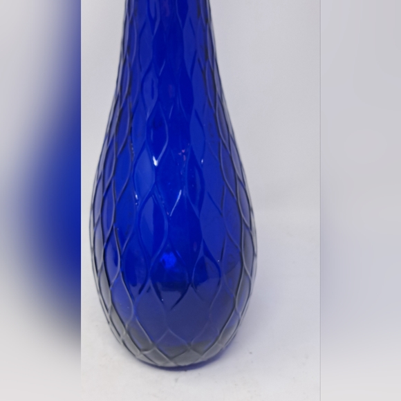 Vintage Empoli? Cobalt Blue Genie Bottle With Fish Net Pattern - Picture 5 of 8